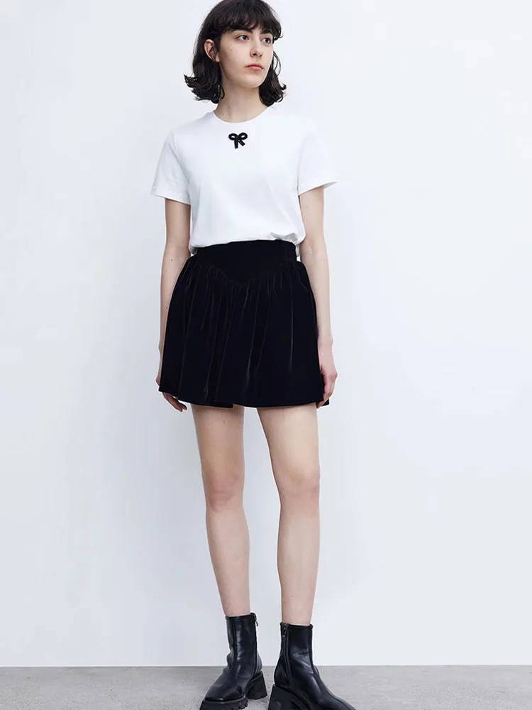 

2022 spring new women's clothing retro temperament elastic waist velvet texture high waist puffy skirt short skirt