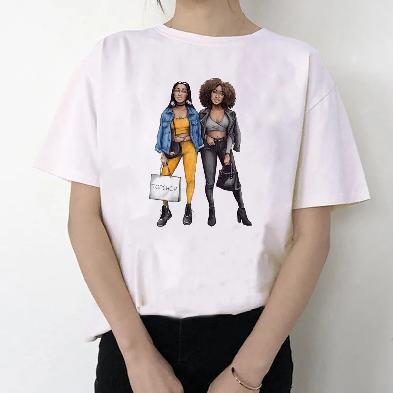 

Женская Популярная летняя трендовая Новая женская футболка в стиле хип-хоп, черная футболка для девочек, повседневная женская футболка с пр...