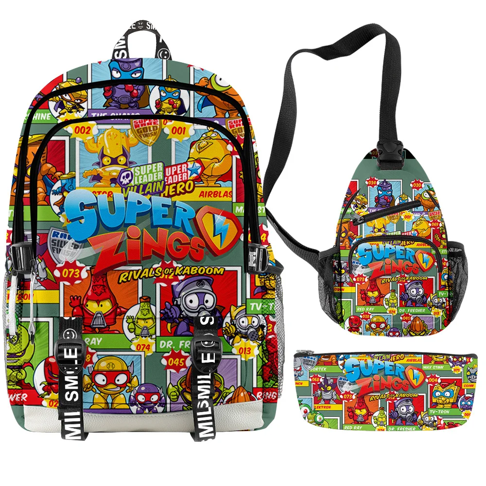 

Popular Youthful Funny Super Zings 3D Print 3pcs/Set Oxford Waterproof Notebook multifunction Backpacks Chest Bag Pencil Case