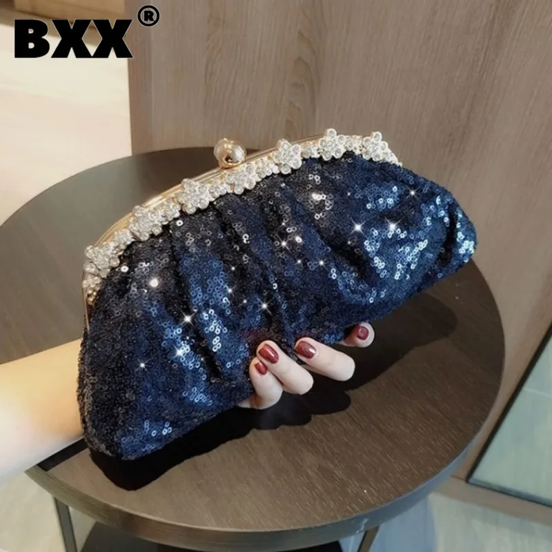 

[BXX] Temperament Sequins Diamonds Chain Handbags For Women 2023 New Fashion Portable Dinner Party Shoulder Armpit Bags 25C169