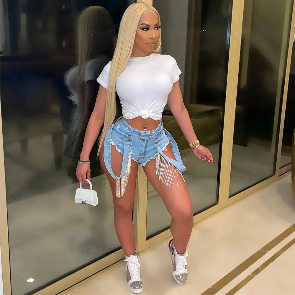 

Women's Clothing 2023 fashion New Sexy Rhinestone Comb Shorts Jeans