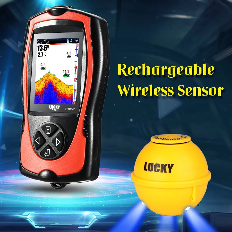 Lucky Sonar Fish Finder FF1108-1CWLA Rechargeable Wireless Sensor 45M Water Depth Echo Sounder Fishing Portable Fish Finder enlarge