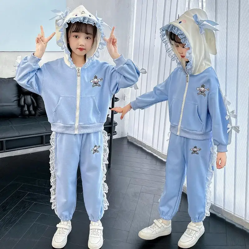 

Kawaii Sanrio Cinnamoroll Casual Set Kuromi My Melody Anime Autumn Cute Cartoon Girl Jacket Kid Hooded Pant 2Pcs Sportswear Gift