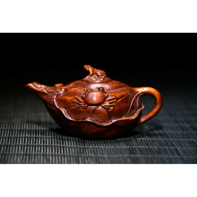 

Chinese Natural Boxwood Handmade Exquisite Teapot Statue ， 80*40*40mm