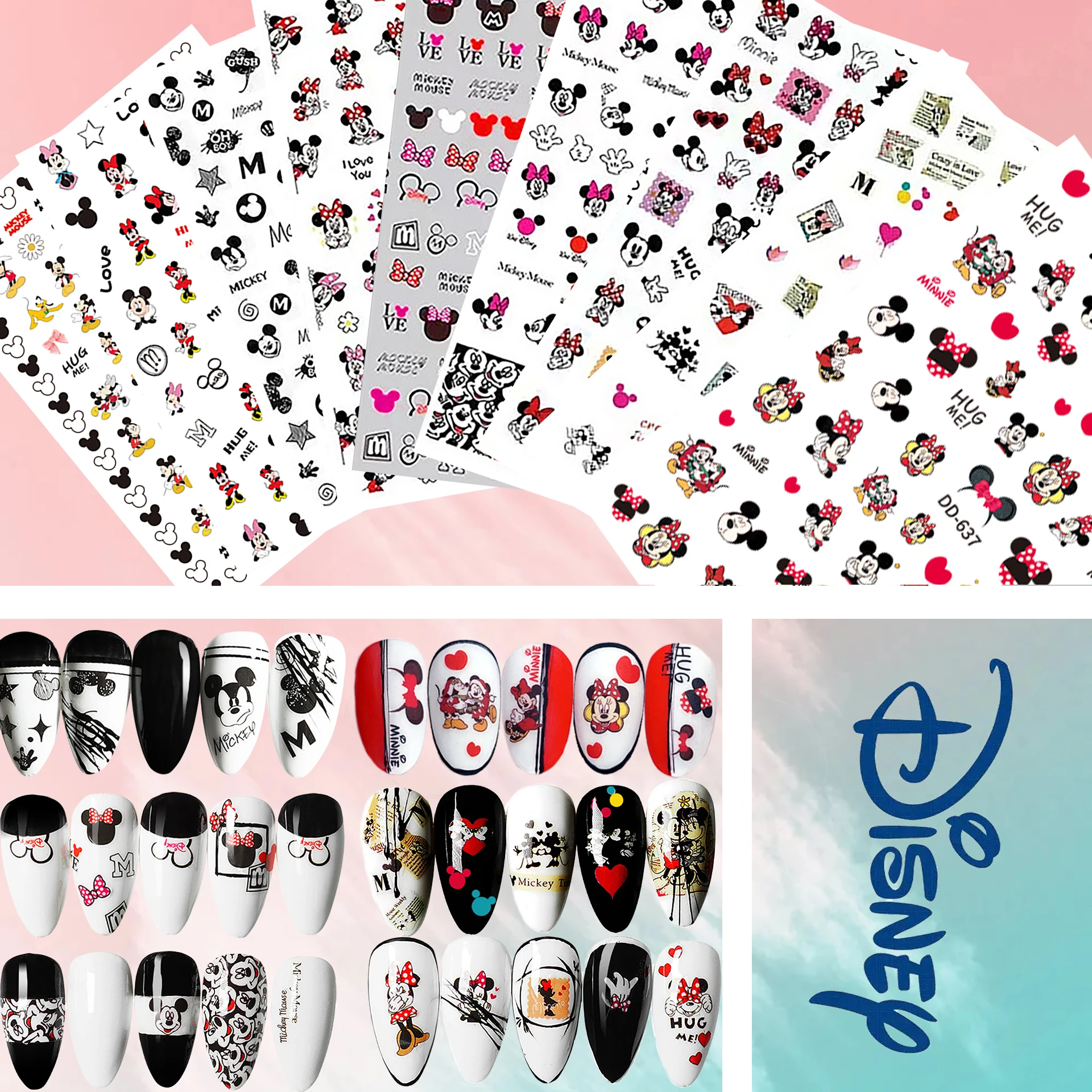 10PCS Disney Cartoon Mickey Donald Duck Nail Stickers Nail Art Decoration Winnie the Pooh Anime Stickers Nail Parts Manicure