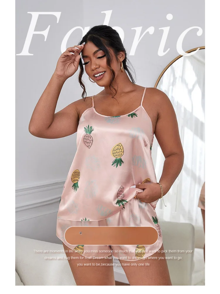 Pajamas cartoon pineapple simple suit casual comfort home suspender shorts plus size two piece sets