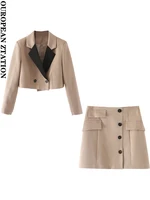 pailete women 2022 fashion with buttons patchwork cropped blazer coat or front buttons with flap high waist mini skirt two piece