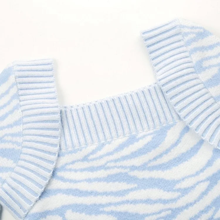 Korejepo сине-белые полоски контрастных цветов квадратный воротник ленивый свитер