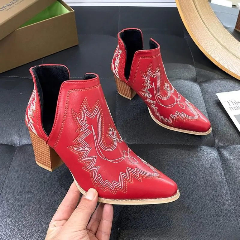 Осенне-зимние повседневные ковбойские полусапожки в западном стиле женские