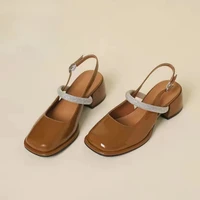 mary jane baotou sandals women 2022 summer thick heel rhinestone square toe high heels one word strap elegant heels for women