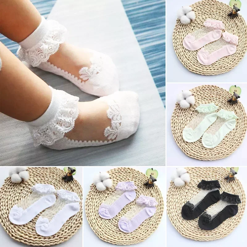 

New in 2022 Lace Flower Mesh Summer Newborn Baby Socks Spring Cotton Baby Girl Bowknot Socks Anti Slip Socks Calcetines Skarpetk