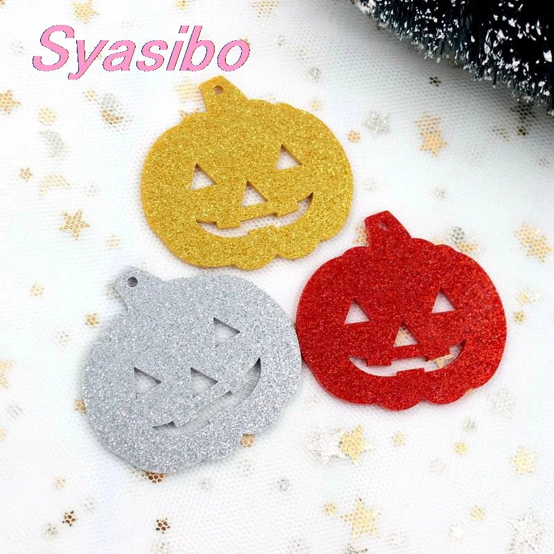 

4pcs/lot AC1079 50mm Acrylic Pumpkin For Pendants Laser Cut Glitter Halloween Party DIY Keychain