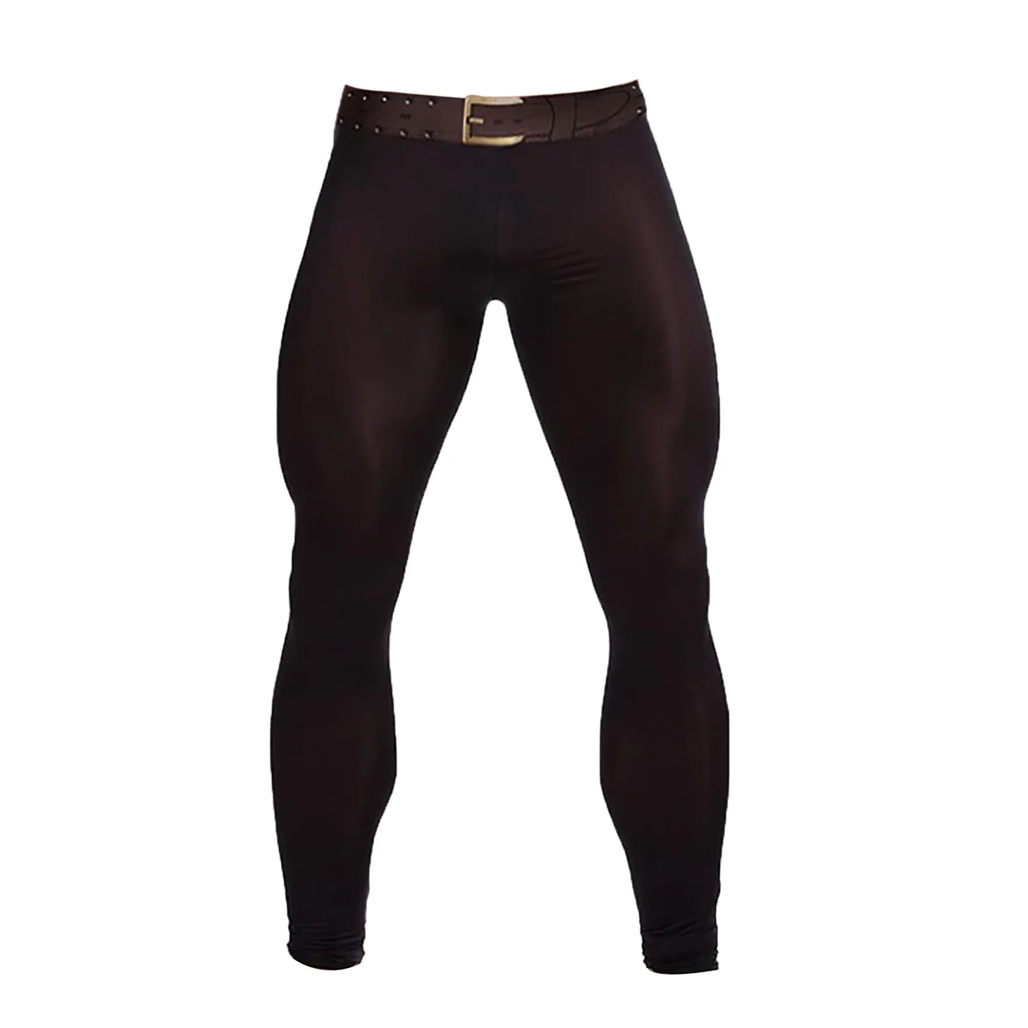 Sexy Mens See Through Ice Silk Ultra-thin Transparent Thermal Leggings Belt Print Tight Pants Underwear