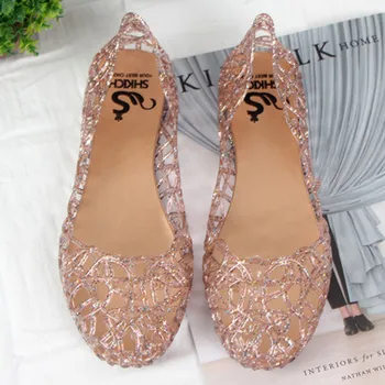 Women Bling Jelly Sandals Summer Flats Shoes New Casual Female Mesh Fashion Hollow Out Slip on Ladies Shoe Comfortable Footwear 1