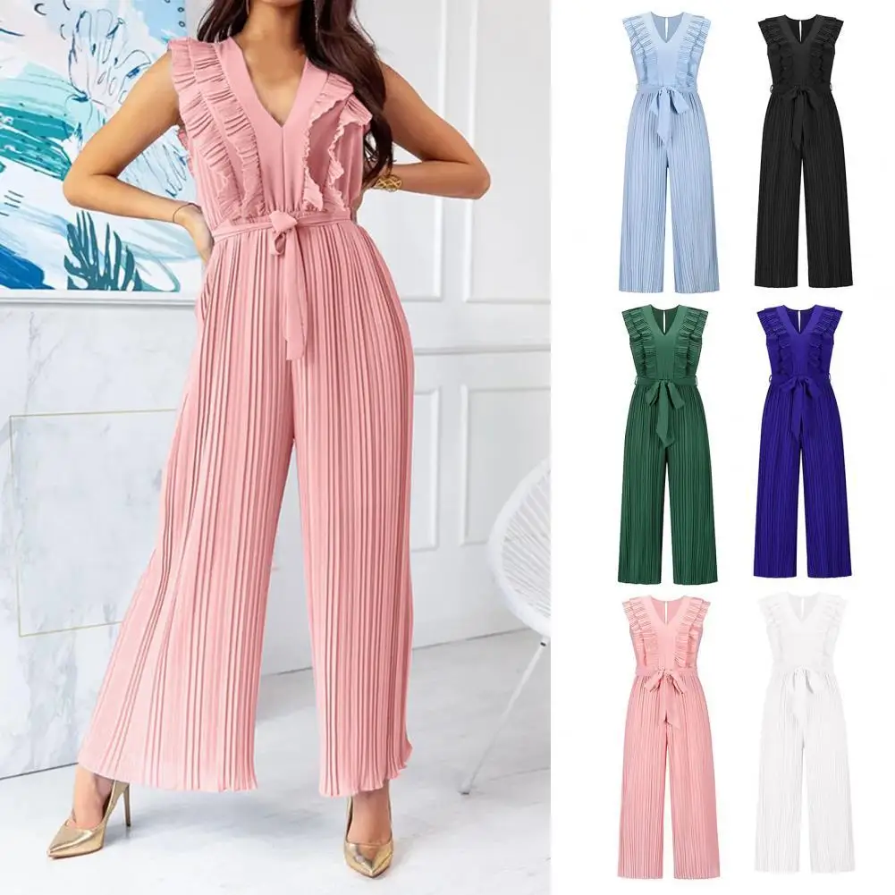 

Wide Leg Jumpsuit Super Soft Breathable Eye-catching Women Elegant All-Match Ruffle Wide Leg Long Romper Clothing Birthday Gift