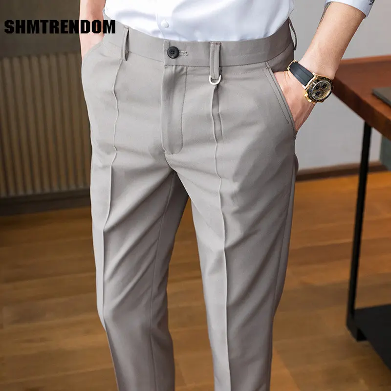 

2023 New Men Fashion Boutique Cotton Solid Color Official Business Suit Pants / Men Groom Wedding Dress Suit Pants Mens Trousers