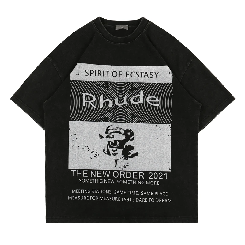 

THE NEW ORDER 2023 RHUDE Oversized loose T Shirts Men RHUDE Top Tees Cotton SOMETHIG NEW SOMETHIG MORE Short Sleeve T Shirt