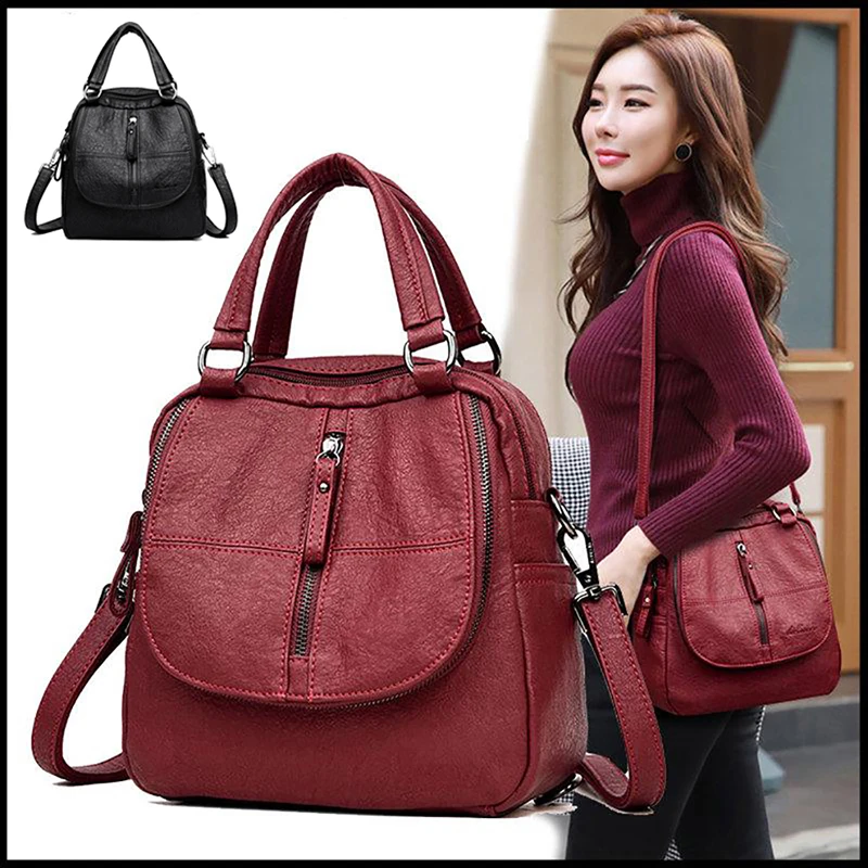 

Multifunction Leather Backpacks For Women Travel Backpack Mini School Bags For Teenage Girls Sac A Dos Female Backpacks