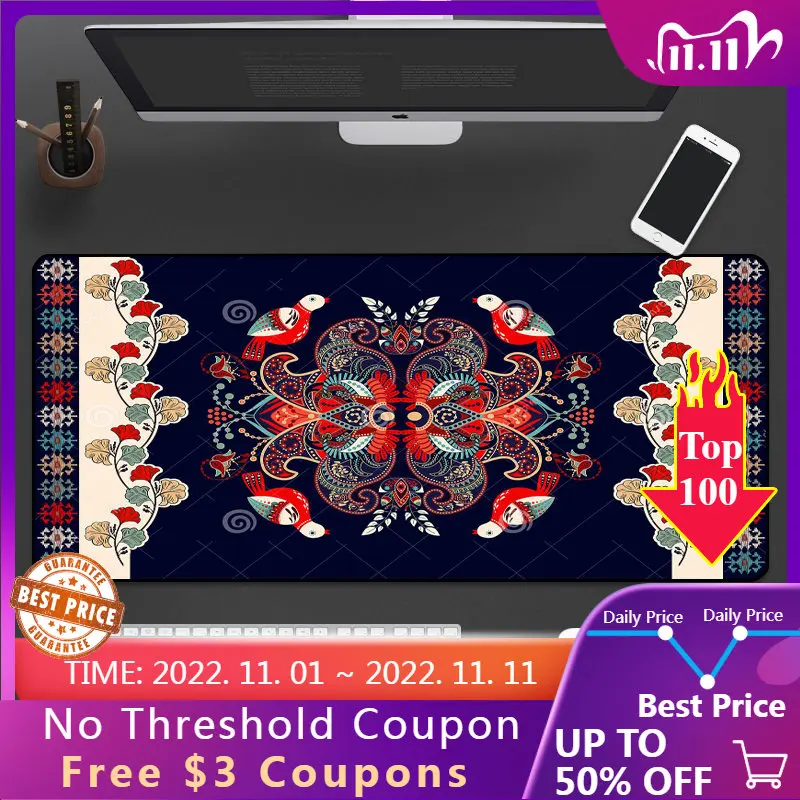 

Persian Carpet Art Style Large Mouse Pad Xxl Natural Rubber Non-slip Mouse Pad Home Decoration MousePad Game Carpet 90x40CM Csgo