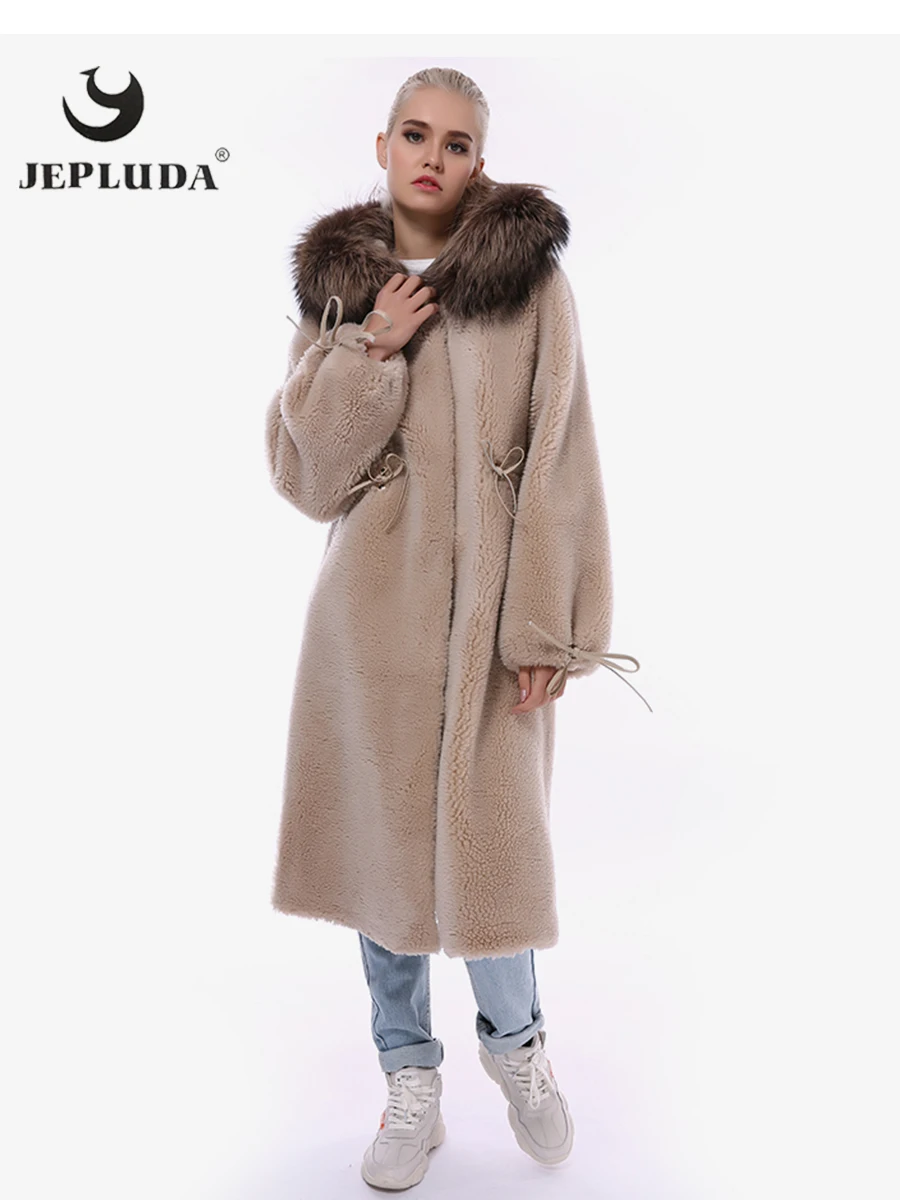 

JEPLUDA Длинное элегантное теплое кашемировое пальто женское,содержание издулия из 100% натуральной шерсти,шуба зимняя женская,конпюшон с богатым натуральным мехом лисы,стильная высококачественная куртка женская зимняя