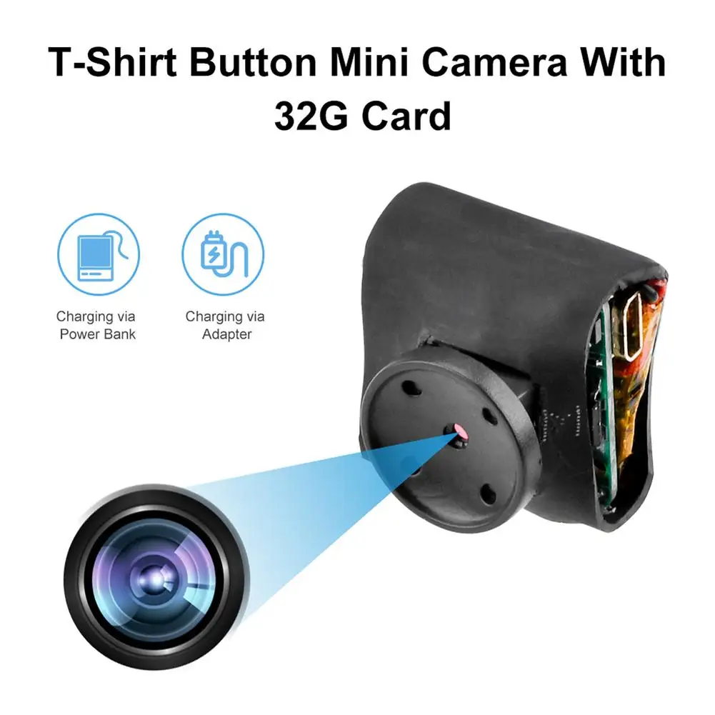 

T-shirt Button 1080p Hd Mini Camera Photos Video Audio Loop Recording Outdoor Portable Micro Camcorder