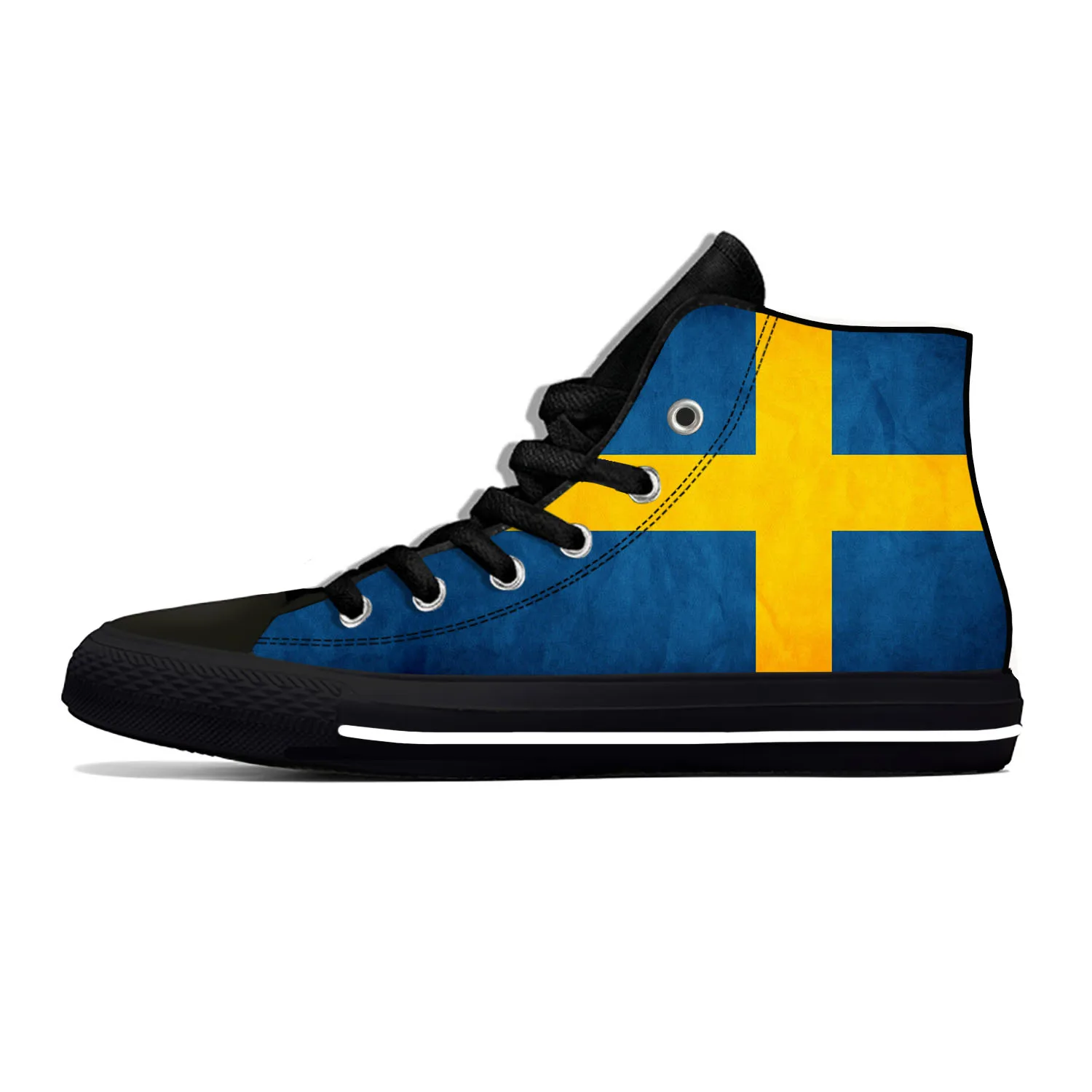 Sweden Swedish Flag Patriotic Cool Funny Fashion Casual Cloth Shoes High Top Lightweight Breathable 3D Print Men Women Sneakers