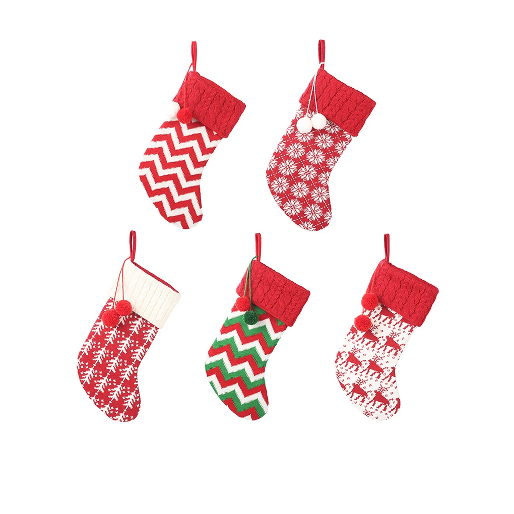 

Knitted Bags Gift Packaging Stockings Red White Elk Socks Goodie Bag Christmas for Jewelry Candy Party Bar Xmas Tree