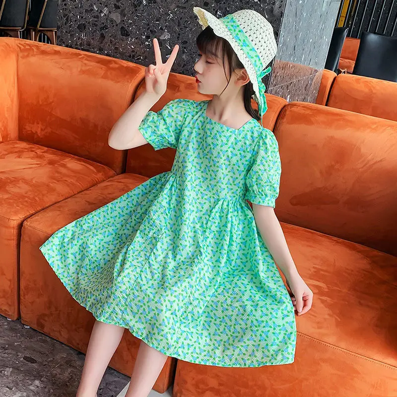 

Girls Short Sleeve Dress for Summer 2023 Fashion Girls Children's Clothing Dress Princess Dresses Fragmented Flowers Dress Sweet
