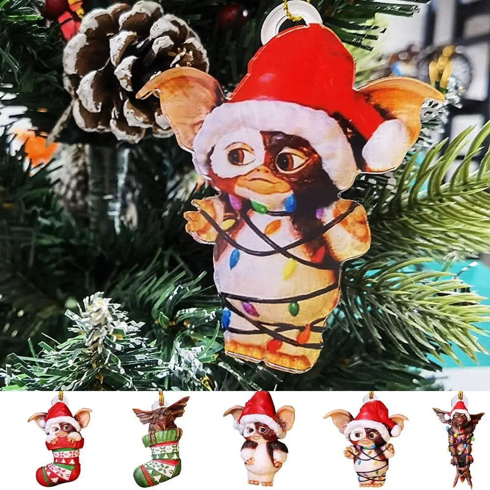 

Socks Dog Gremlins Santa Hat Acrylic Puppy Gremlins Gizmo Flying Dragon Hanging Chrismtas Tree Pendants Noel Navidad
