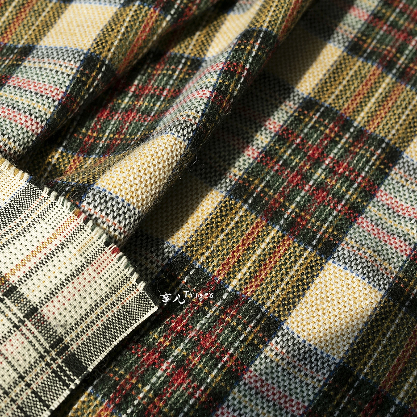 Maple Green Brushed Plaid Chunky-Yarn-Dyed Cotton Wool Autumn and Winter Suit Coat Designer Fabric