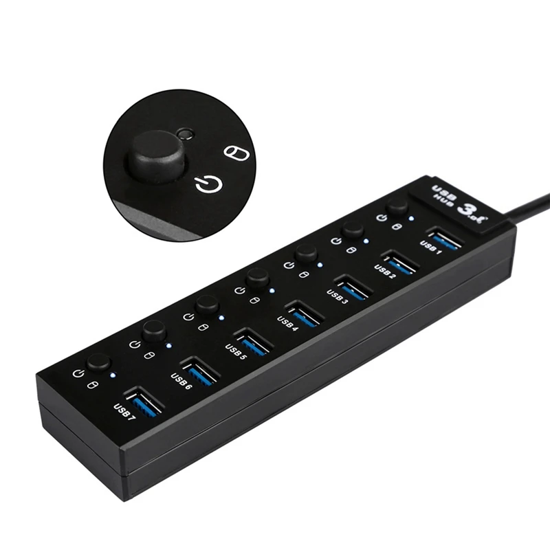 

USB-концентратор 3,0, USB-разветвитель, 7-портовый USB-разветвитель для ноутбука с индивидуальным переключателем Вкл/выксветодиодный светодиодны...
