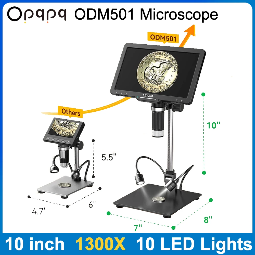 

Opqpq ODM501 10 inch HDMI LCD Digital Microscope 1300X Soldering Microscope 24MP Coin Microscopes for PCB Repair Biological Lab