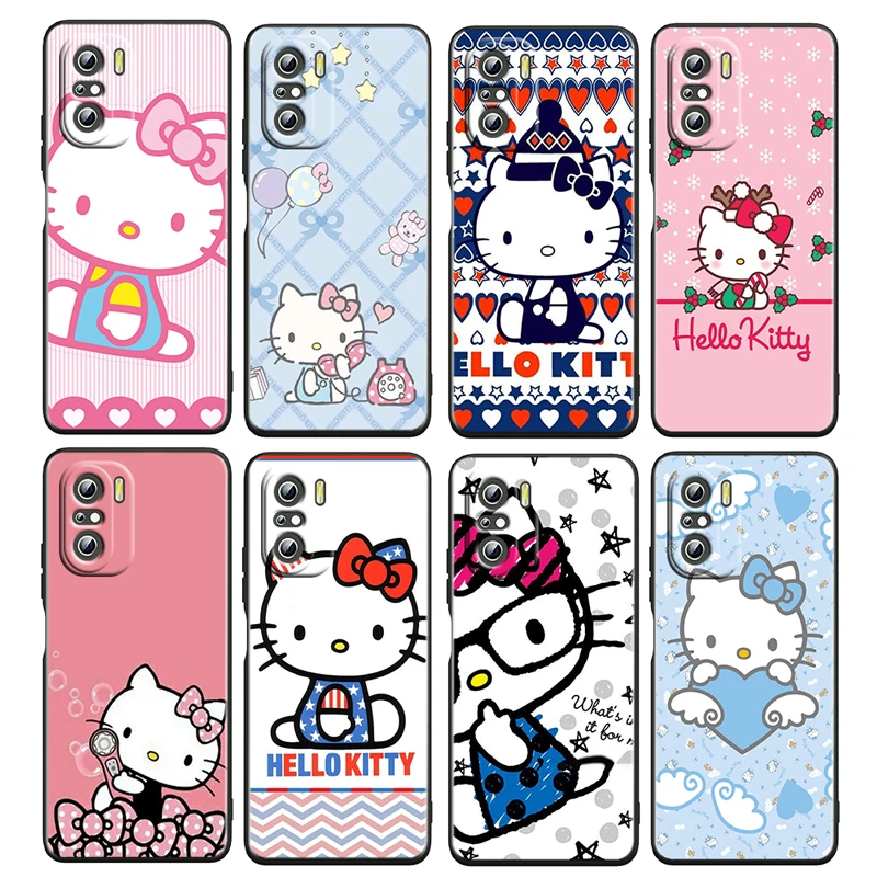 

Cat Cartoon Hello Kitty For Xiaomi Redmi K50 K40 Gaming K30 K20 Pro 5G 10X 9T 9C 9A TPU Soft Black Phone Case Cover Fundas Coque