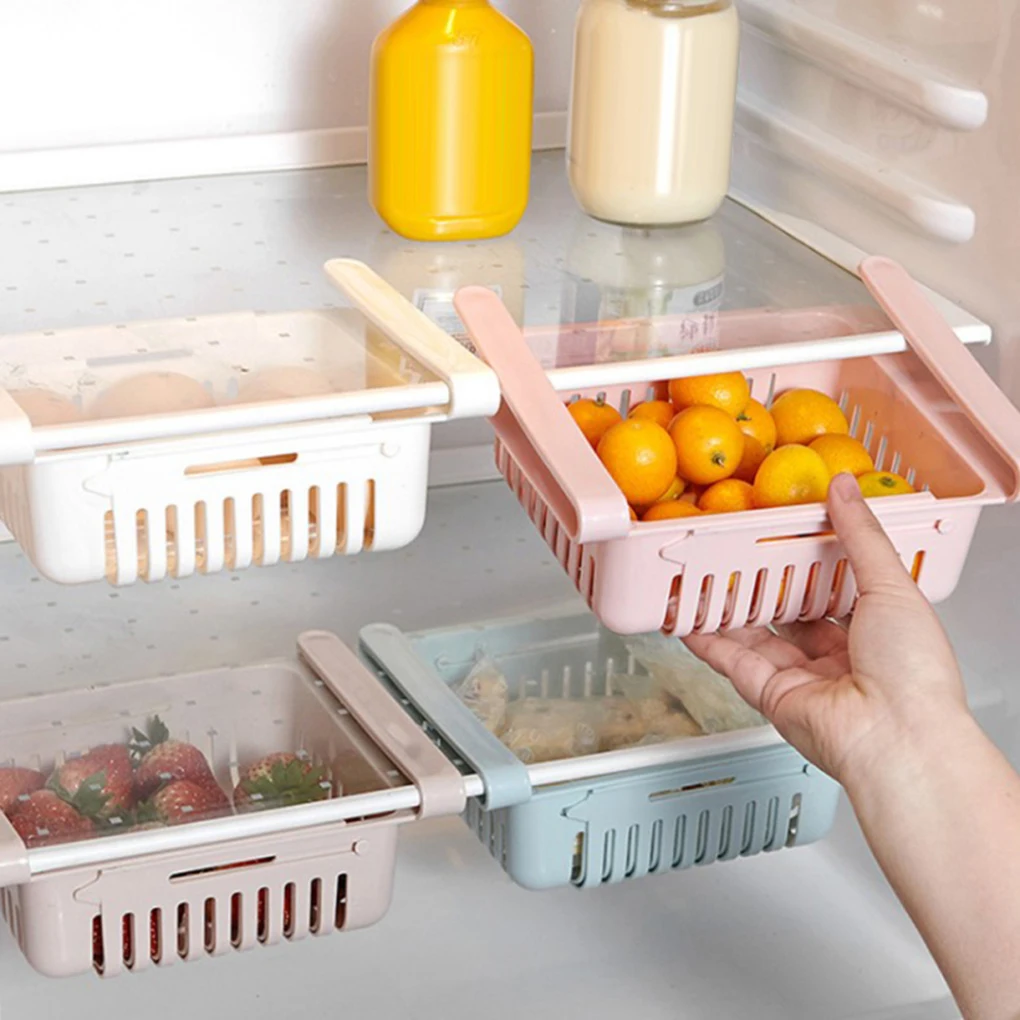 

1PC Adjustable Stretchable Drawer Fridge Organizer Drawer Basket Refrigerator Pull-Out Drawers Fresh Spacer Layer Storage Rack