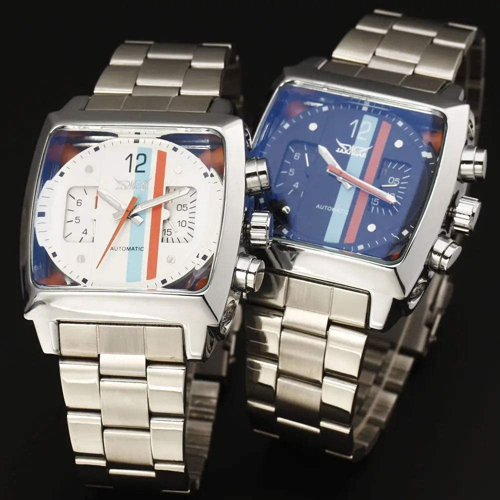

Luxury Men's Automatic Mechanical Self-Winding Watch Square Case Chronograph Stainless Steel Strap Business Men Watch 2022 New