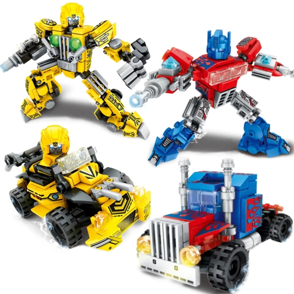 

4 IN 1 Collection Marvel Superhero Series Iron Spider Bat Leader Transforming Robot Man Building Blocks Action Figures Toys Gift