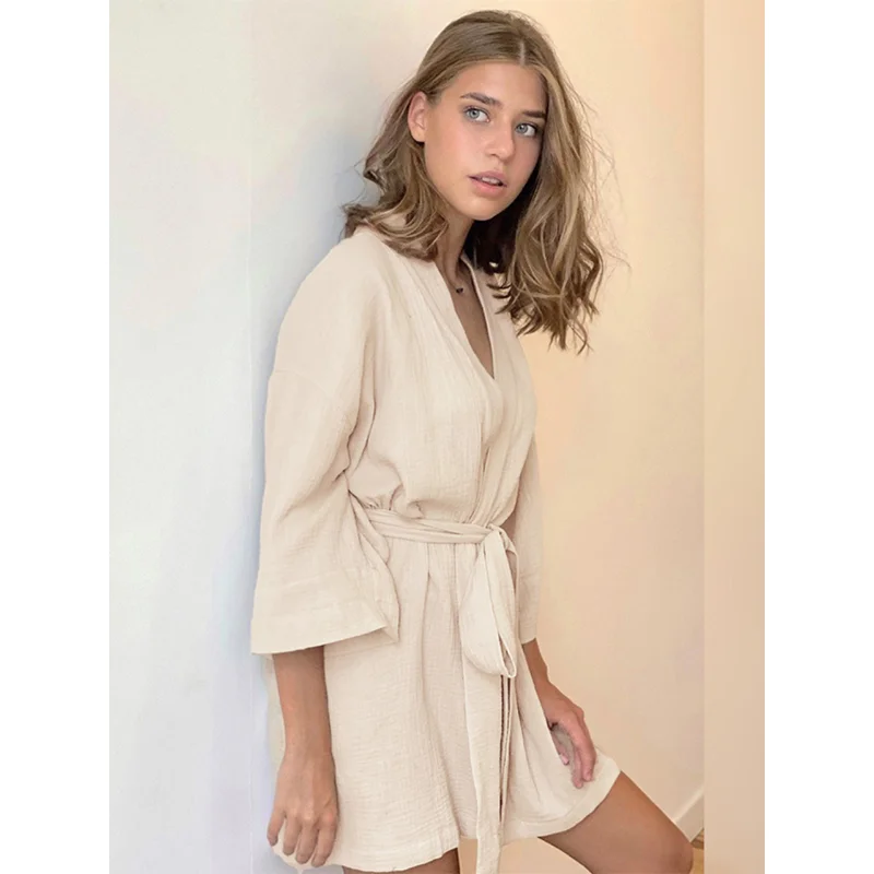 Bathroom Nightgown Black Gauze Cotton Robe Women's Pajamas Home Soft Sexy Bathing Short Robe Solid Color Forest Department