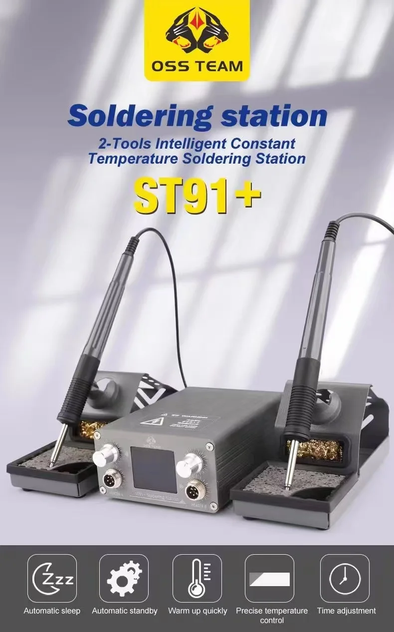 Оригинальная паяльная станция OSS TEAM ST91 +, 2 ручки, Интеллектуальная паяльная станция с постоянной температурой/Автоматический Режим сна/ПИД-контроль Оригинальная паяльная станция OSS TEAM ST91 +, 2 ручки, Интеллектуальная паяльная станция с постоянной температурой/Автоматический Режим сна/ПИД-контроль
