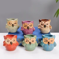 6 pieces ceramic pot for succulent bonsai cute owl shaped pot garden patio yard balcony decorative pot indoor plants pot