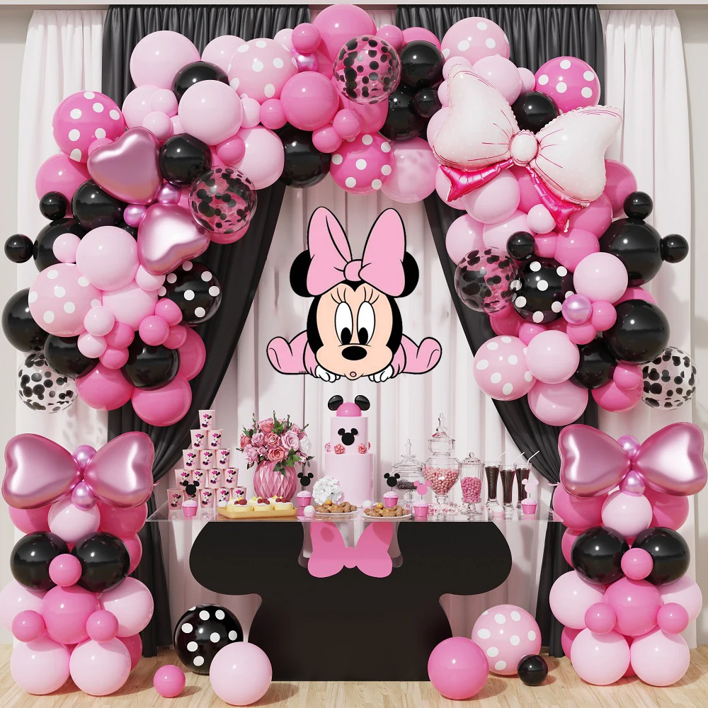 

150Pcs Minnie Mouse Balloon Arch Garland Kit Pink Rose Black Latex Balloons Birthday Party Decoration Wedding Christmas Supplies