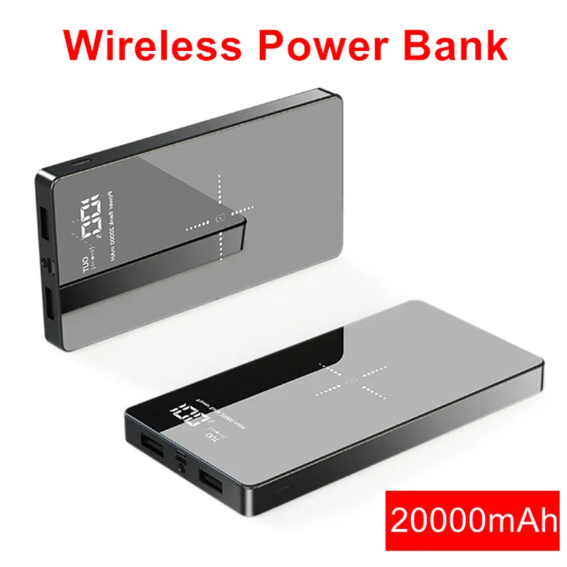 Внешний аккумулятор, ёмкость 20000мАч, беспроводная зарядка (стандарт Qi), подойдёт для iPhone 8 Plus/X/XS/11 Pro, Samsung Galaxy Note 10 Plus и Xiaomi