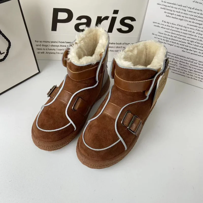 

Зимние женские сапоги для снежной погоды, замшевые кожаные теплые женские сапоги на толстом плюше, нескользящая модная женская повседневна...