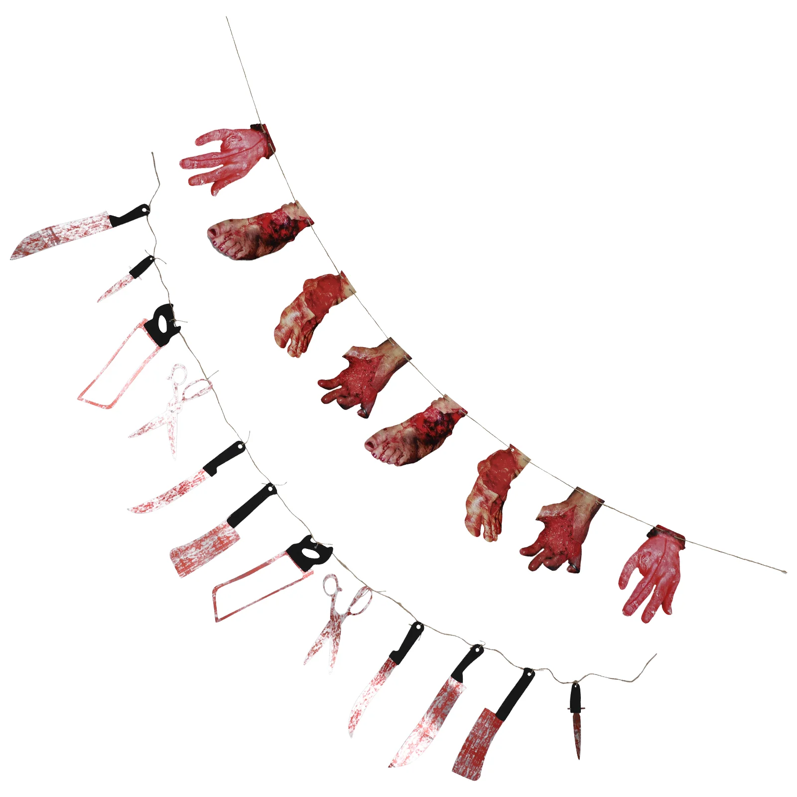 

Декор для Хэллоуина, 2 комплекта, веревка с флажками, разбитое тело, баннер, страшные руки, ноги, подвесные ножи, веревка, ужасный