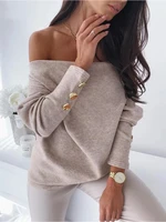 loose knitted pullover tops autumn batwing long sleeve women jumper knitwear sexy slash neck pull femme casual sweaters