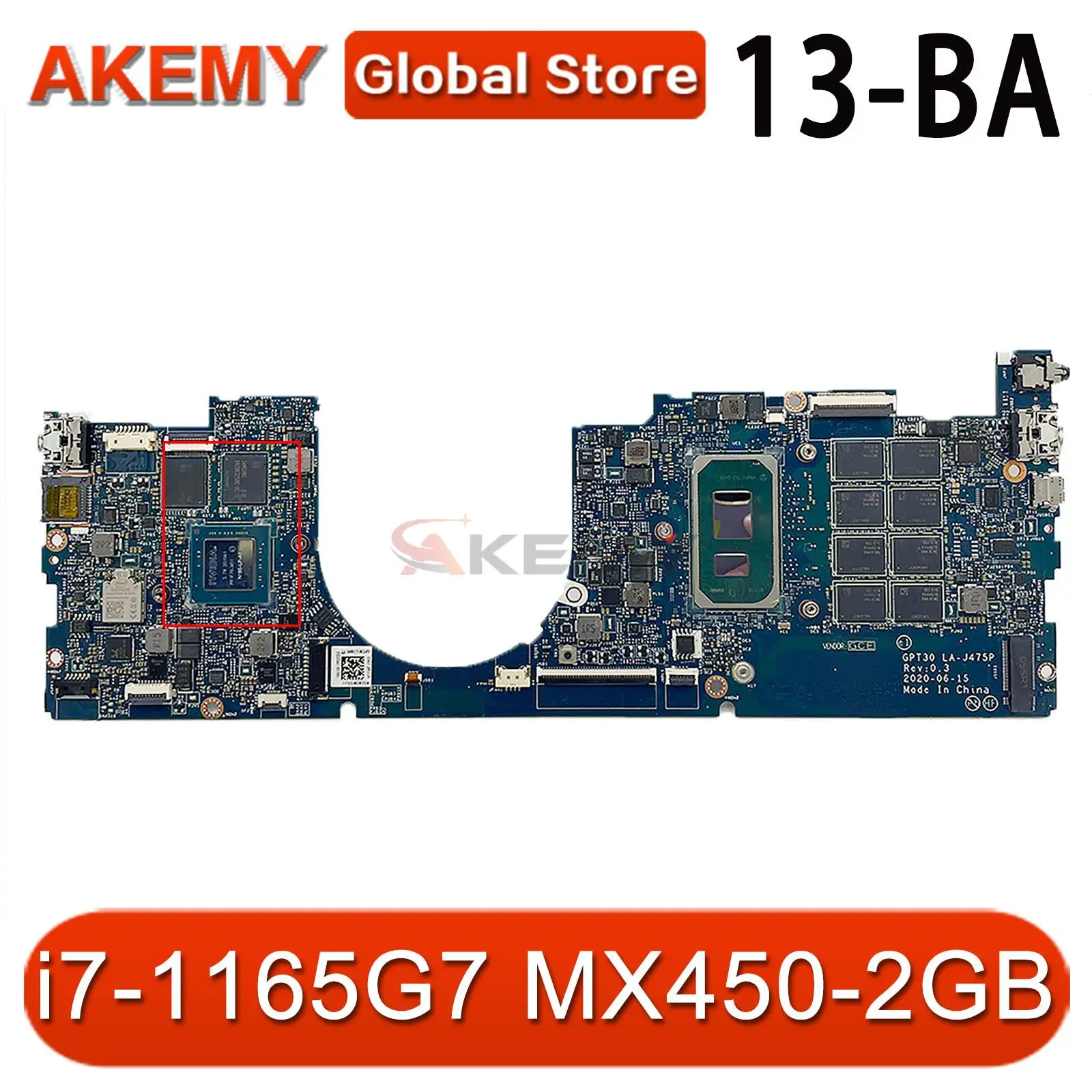 

For HP Envy 13-BA 13T-BA Laptop Mainboard i7-1165G7 MX450-2GB 16GB GPT30 LA-J475P Notebook Motherboard Tested OK