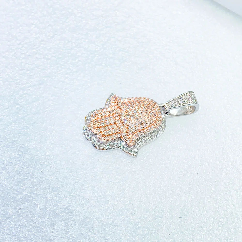 Double Color Hand Pendant Moissanite  Necklaces For Women Men Real Diamonds S925 Silver Jewelry Pass Tester With GRA