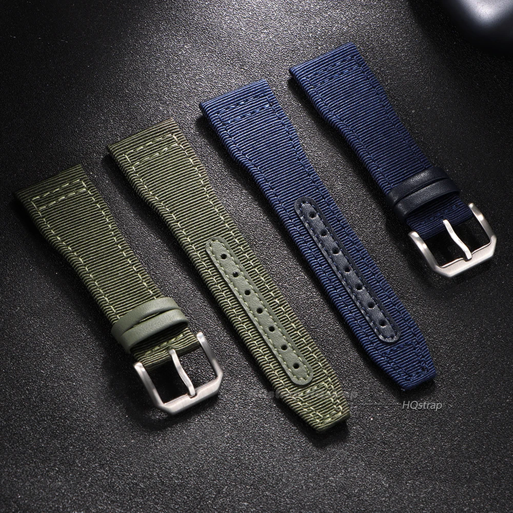 Фото Нейлоновый холщовый ремешок для часов 20 мм, 21 мм, 22 мм для IWC Pilot, женский и мужской кожаный ремень на запястье, черный армейско-зеленый синий браслет из воловьей кожи №3