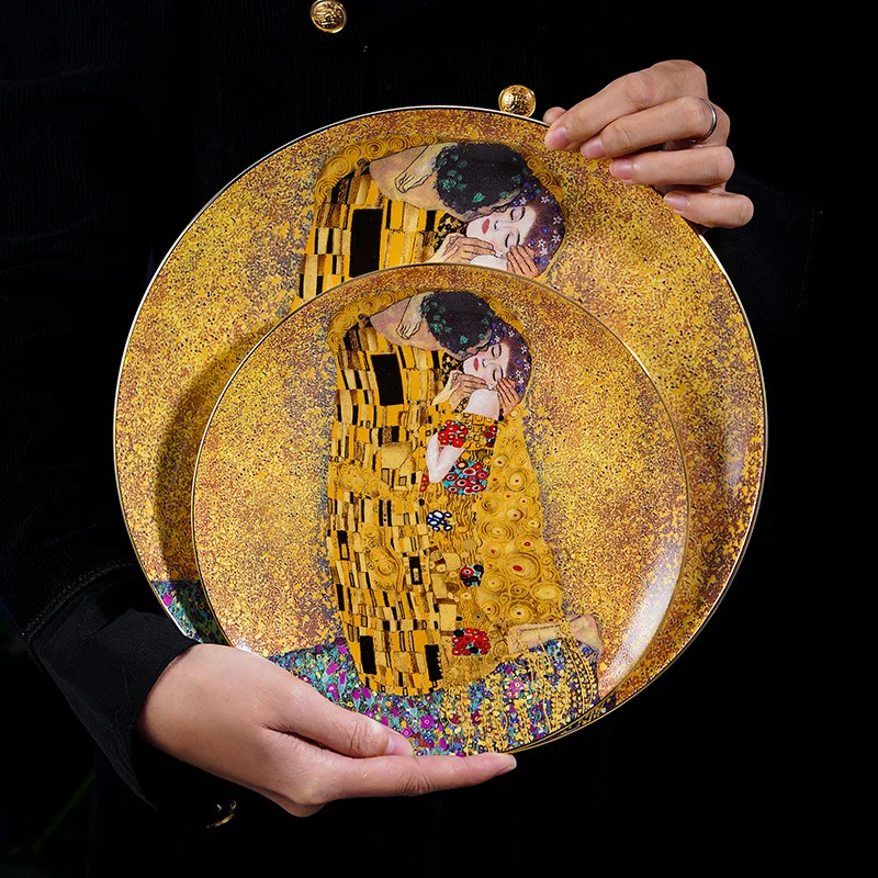 Набор обеденных тарелок Klimt Kiss из костяного фарфора, роскошная фарфоровая тарелка для десертов, мяса, хлеба, торта, посуда. (art.: 3920dc4879202) - 3920dc4879202