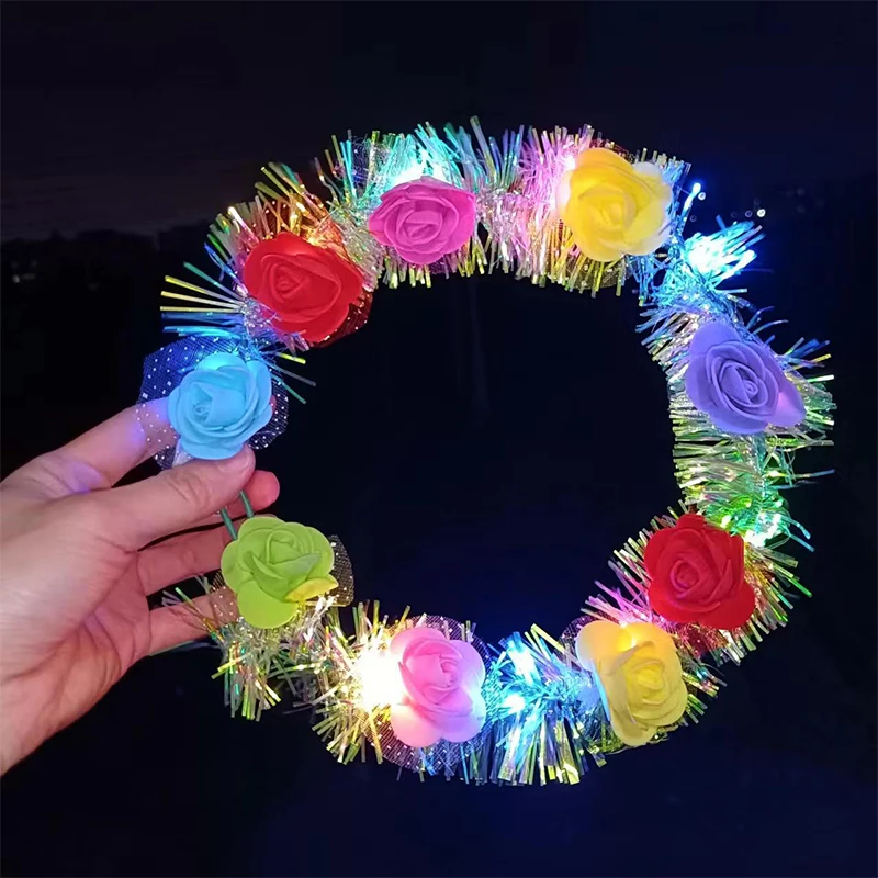 

10-LED Flower Crown Fairy Hair Wreath Party Floral Headpiece Hair Band Birthday Wedding Luminous Headband