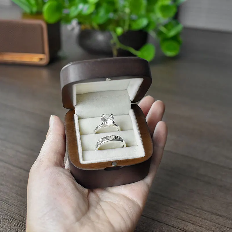 Walnut Wood Jewelry Box Engagement Ceremony Ring Storage Proposal Portable Ring Holder Case Rustic Wedding Ring Box Shop Display